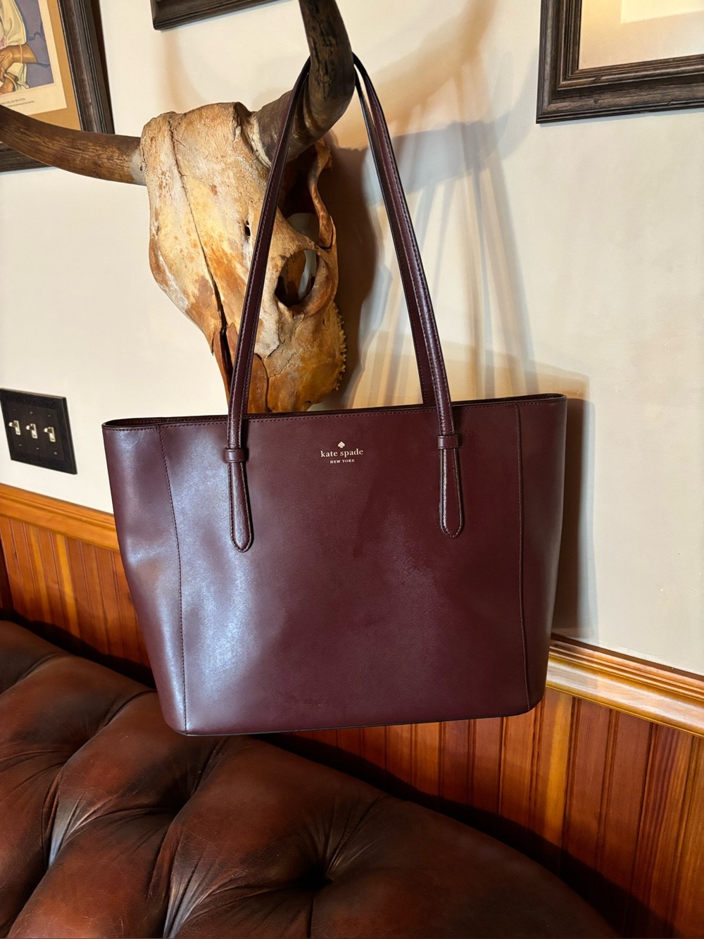 kate spade burgundy leather shoulder tote